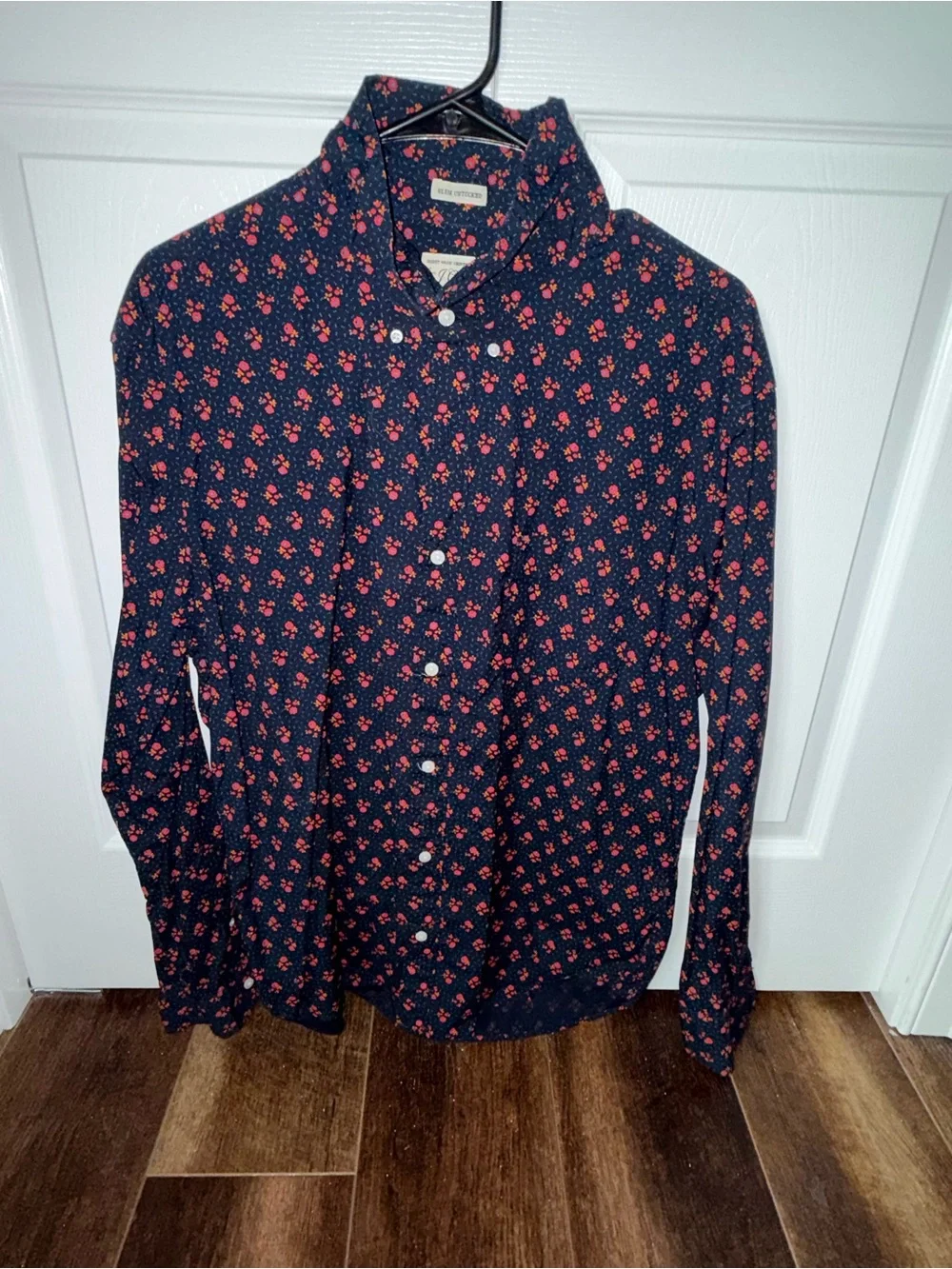 J. Crew Navy Button-Up Shirt with Red Floral Print